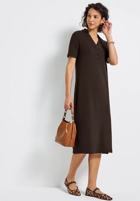 Polokleid mit Rippstruktur deep roast brown