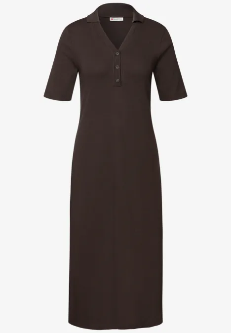 Polo-jurk met geribde structuur deep roast brown
