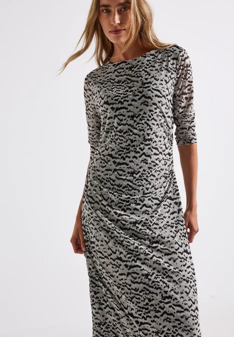 Gemustertes Mesh-Kleid morning beige