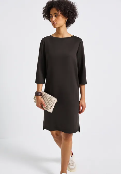 Sweat jurk met splitten deep roast brown