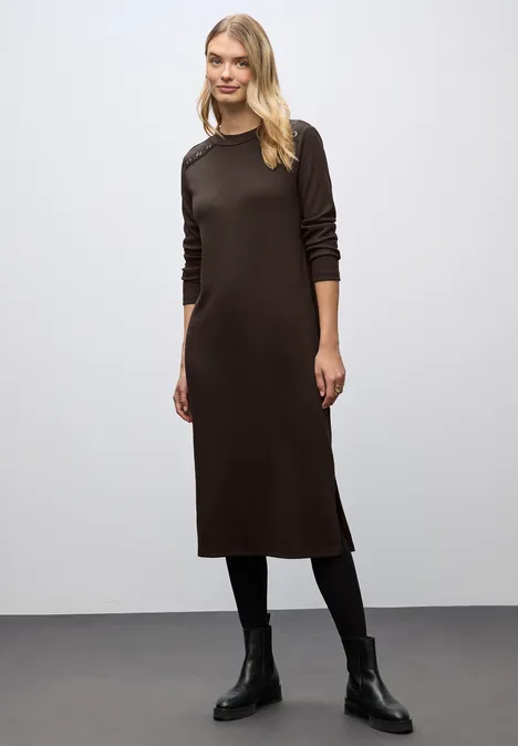 Geribde jurk deep roast brown