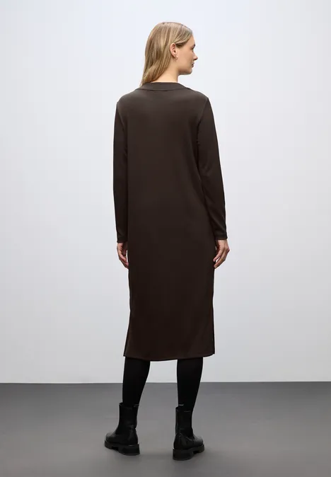 Geribde jurk deep roast brown