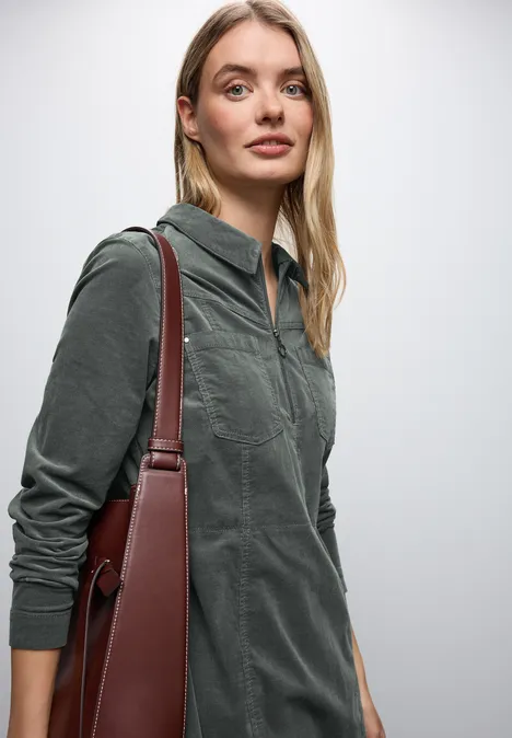 Cordkleid mit Zipper balsam green