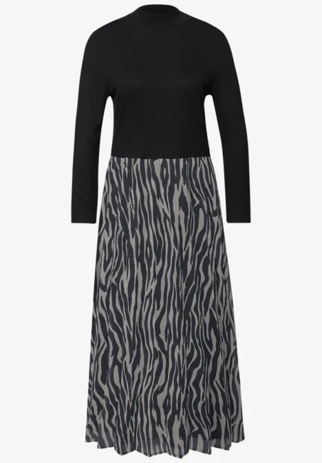 Geplooide chiffon jurk Black