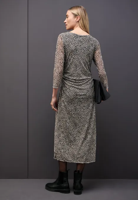 Mesh-Kleid mit Leo-Muster sanded beige