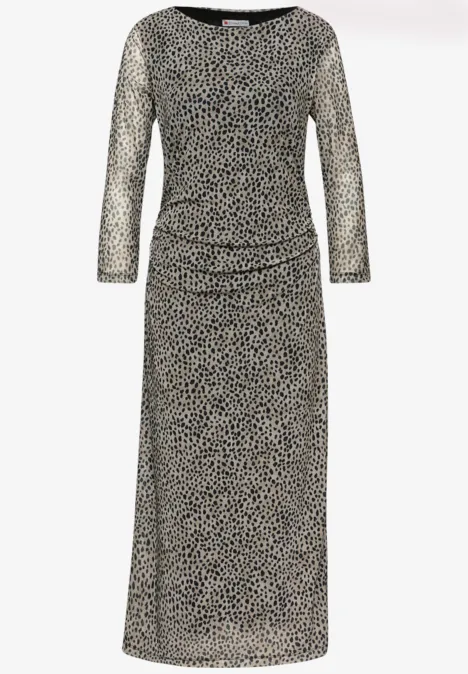 Mesh-Kleid mit Leo-Muster sanded beige