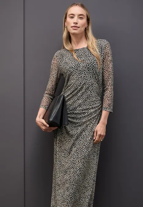 Mesh-Kleid mit Leo-Muster sanded beige