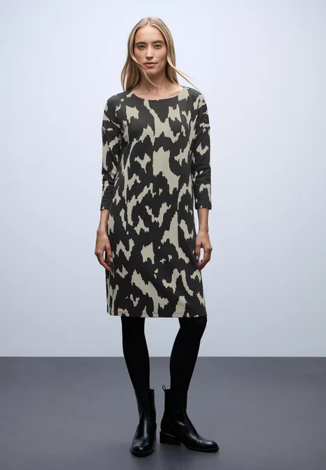 Jacquard jurk met knopen Black