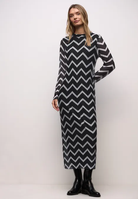 Mesh-Plissée Kleid Black