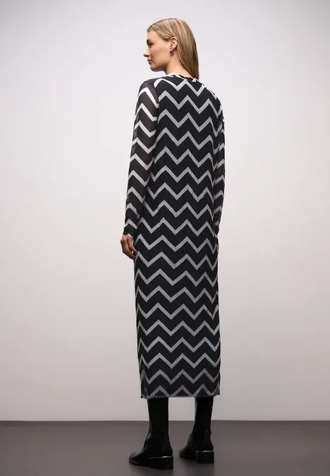 Mesh-Plissée Kleid Black