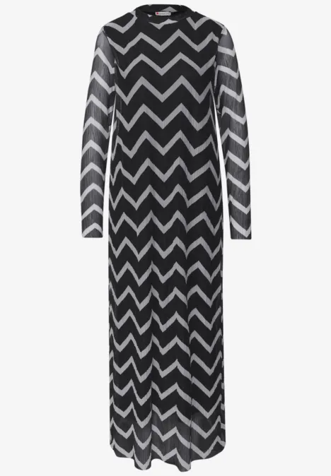 Mesh-Plissée Kleid Black