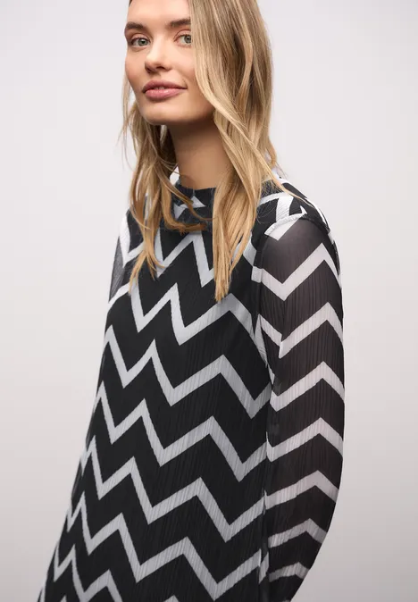 Mesh-Plissée Kleid Black