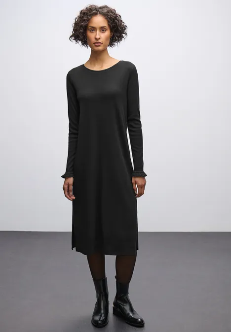 Midi-Kleid in Rippstruktur Black