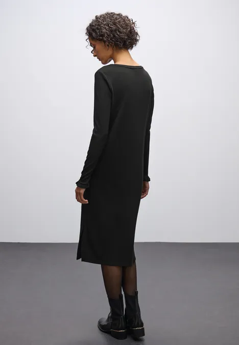 Midi-Kleid in Rippstruktur Black