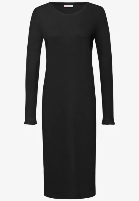 Midi-Kleid in Rippstruktur Black