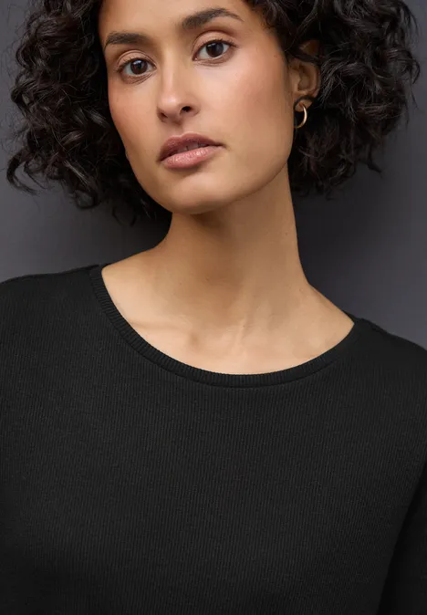 Midi-Kleid in Rippstruktur Black