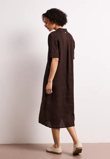 Midi-Kleid aus Leinen mit Knopfleiste espresso brown