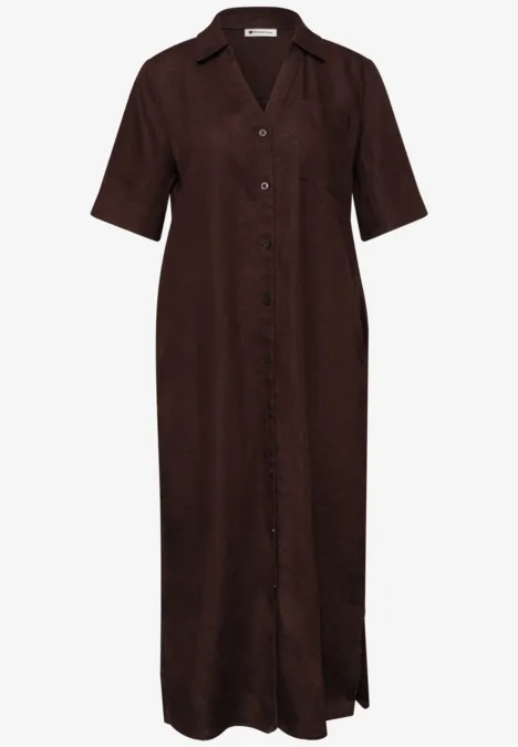 Midi-Kleid aus Leinen mit Knopfleiste espresso brown