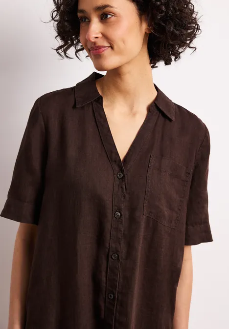 Midi-Kleid aus Leinen mit Knopfleiste espresso brown
