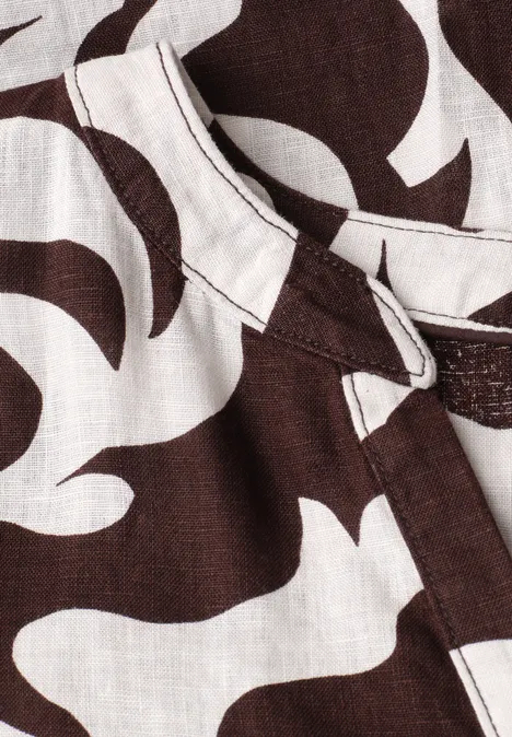 Midi-Kleid aus Leinen mit Print espresso brown