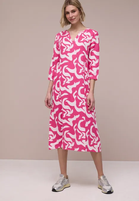 Midi-Kleid aus Leinen mit Print magenta dream