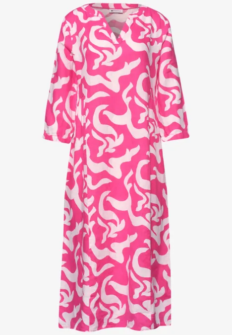 Midi-Kleid aus Leinen mit Print magenta dream