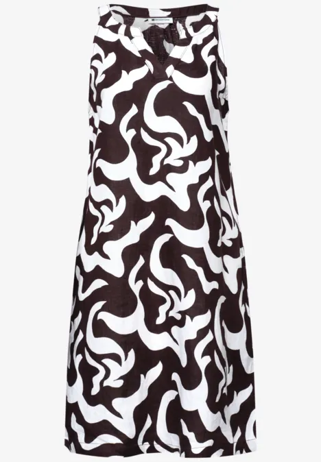 Langer Maxirock in Weiß mit schwarzem abstraktem Muster