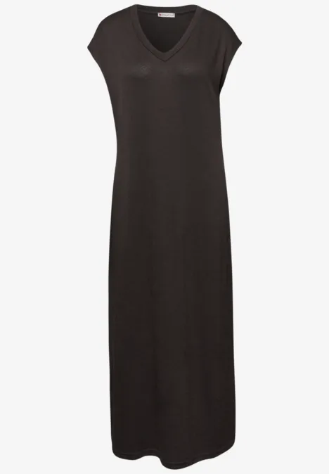Midi-Kleid mit V-Neck im Strick-Look espresso brown Midi-Kleid mit V-Neck im Strick-Look espresso brown