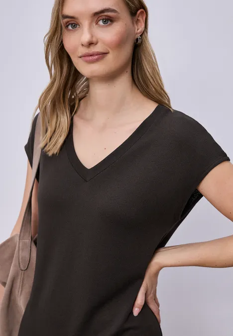 Midi-Kleid mit V-Neck im Strick-Look espresso brown Midi-Kleid mit V-Neck im Strick-Look espresso brown
