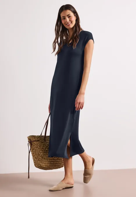 Midi-jurk met V-hals in een gebreide look shadowed navy