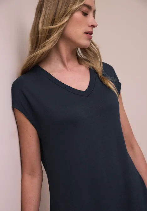 Midi-jurk met V-hals in een gebreide look shadowed navy