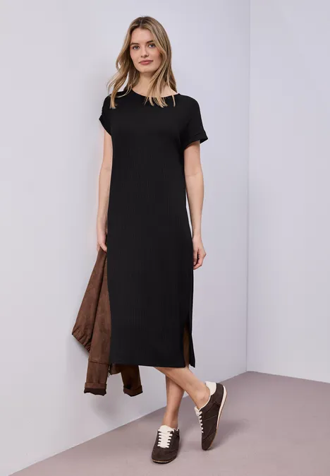 Robe midi en jersey côtelé Black