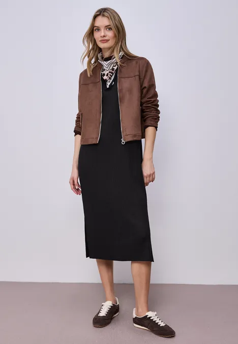 Robe midi en jersey côtelé Black