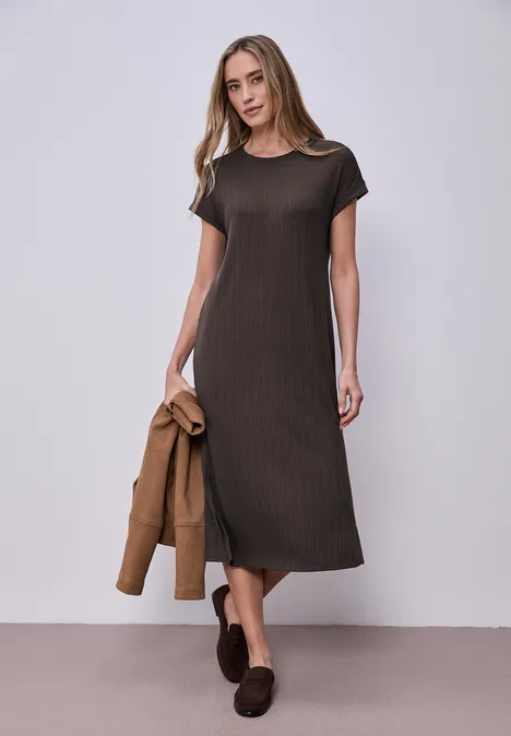 Robe midi en jersey côtelé espresso brown