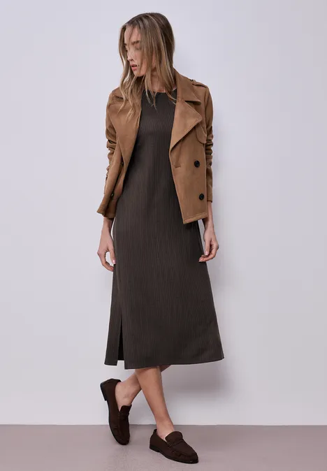 Robe midi en jersey côtelé espresso brown