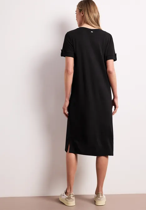 Midi-jurk met ronde hals en knopen Black