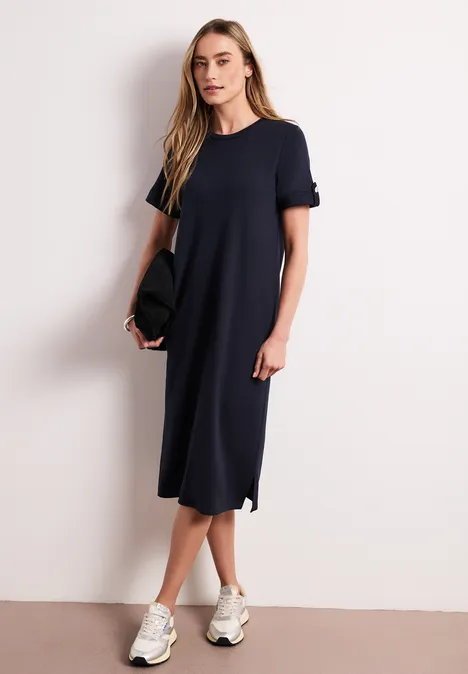 Midi-jurk met ronde hals en knopen shadowed navy