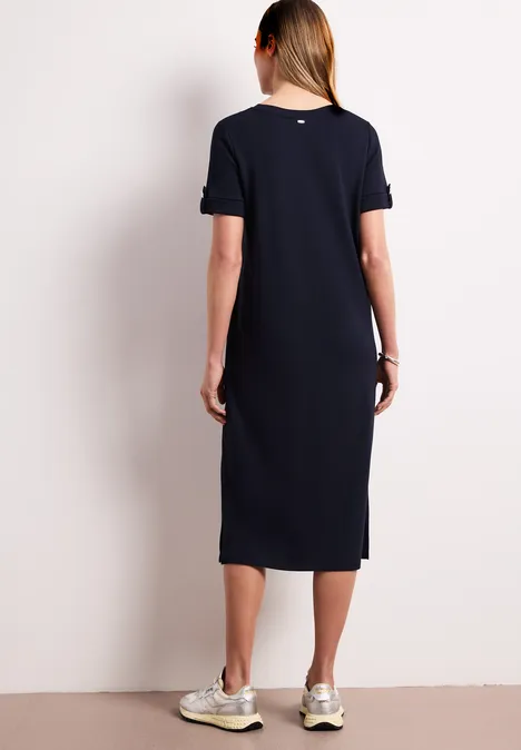 Midi-jurk met ronde hals en knopen shadowed navy