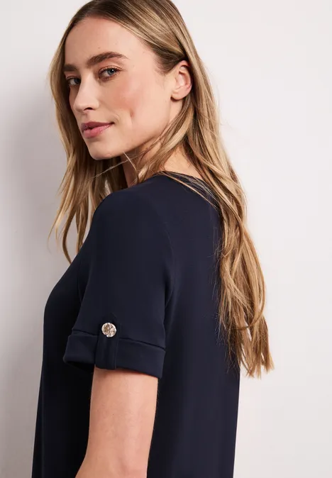 Midi-jurk met ronde hals en knopen shadowed navy
