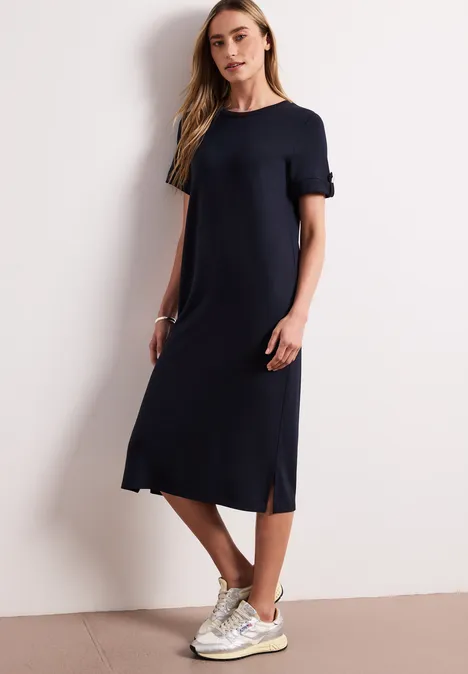 Midi-jurk met ronde hals en knopen shadowed navy