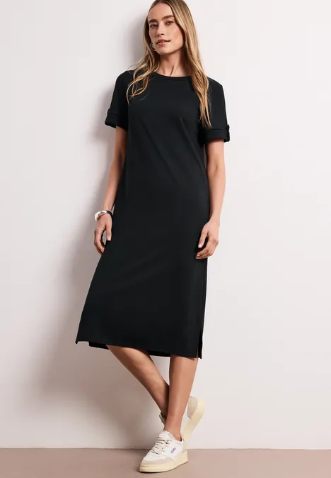 Midi-jurk met ronde hals en knopen deep bound green