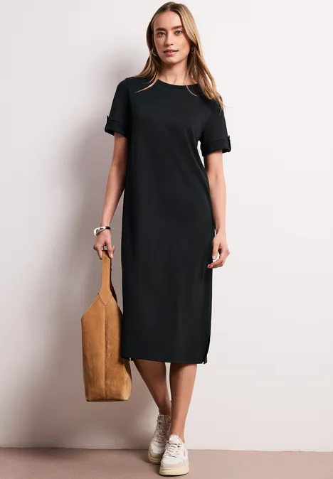 Midi-jurk met ronde hals en knopen deep bound green