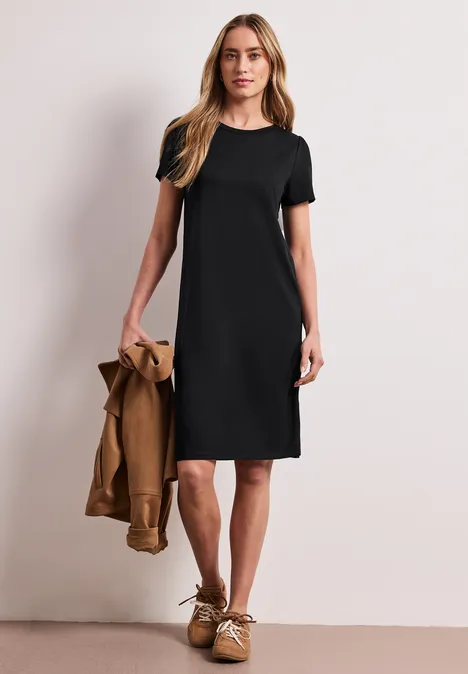 Knielanges Kleid mit Puffärmeln Black