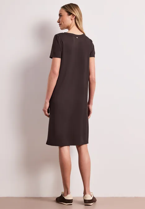 Knielanges Kleid mit Puffärmeln espresso brown