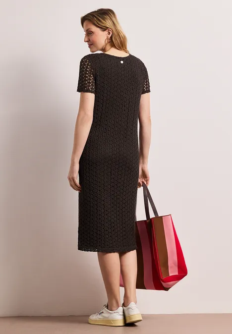 Midi-Kleid aus Spitze in Unifarbe espresso brown Midi-Kleid aus Spitze in Unifarbe espresso brown