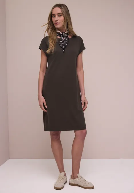 Sukienka do kolan z jerseyu espresso brown