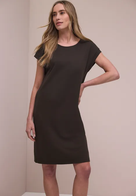 Sukienka do kolan z jerseyu espresso brown