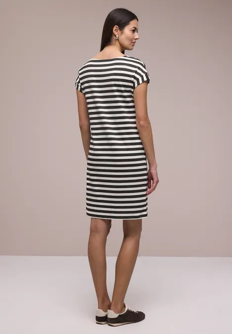 Dżersejowa sukienka do kolan w paski espresso brown