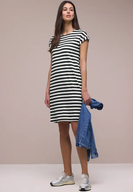 Knielange jersey jurk met strepen shadowed navy Knielange jersey jurk met strepen shadowed navy