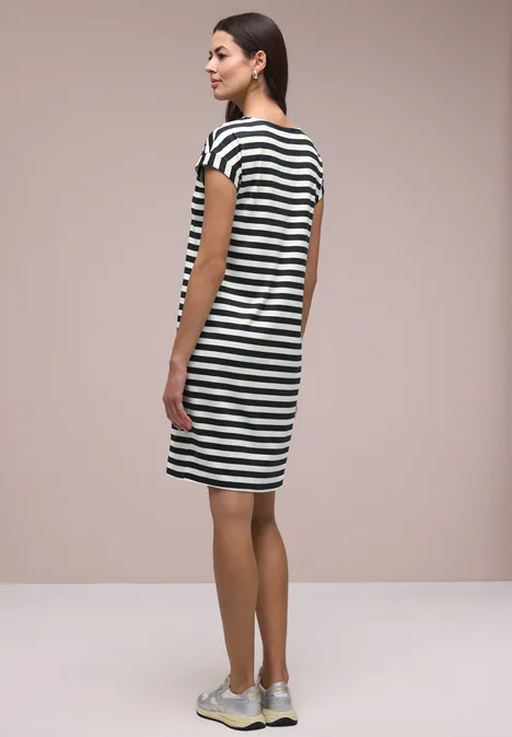 Knielange jersey jurk met strepen shadowed navy Knielange jersey jurk met strepen shadowed navy